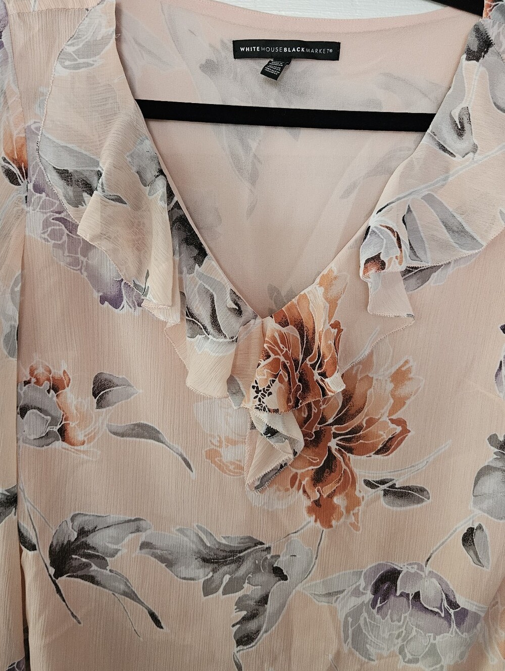 Floral Ruffle V-Neck Blouse - Peach Pink - Picture 6 of 8